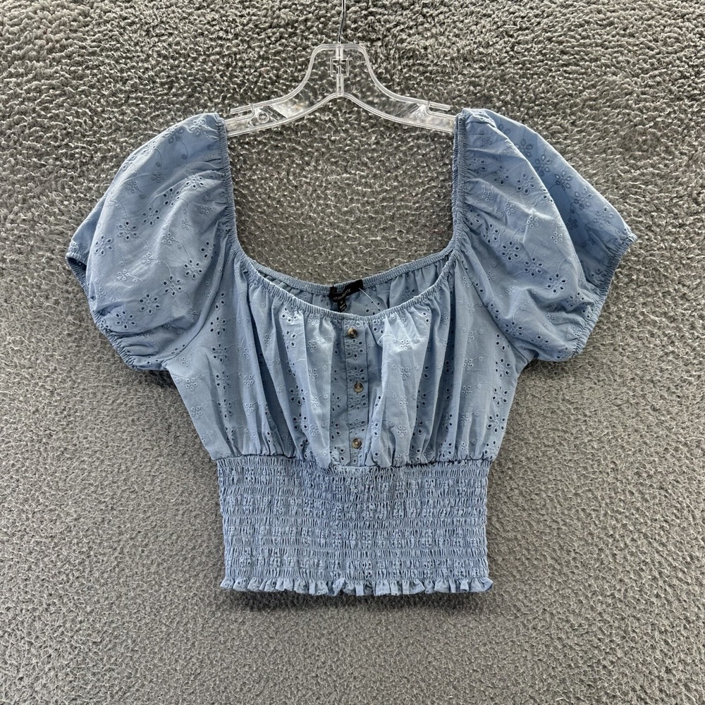 Ambiance Crop Top Juniors Size Medium Blue Eyelet Off The Shoulder Top Girls M